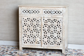 Antique Indian Jali Hand Carved Solid Wooden Cabinet Whitewash 90x40x90cm A0146
